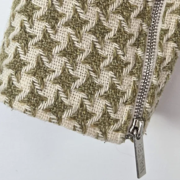 WALTER Green Cream Houndstooth Wool Blend Tweed Cropped Jacket Size 4 - Picture 4 of 12
